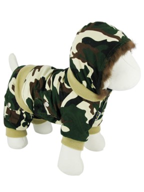 Kakadu Pet Mission Dog Army Jacket with Faux Fur Hood